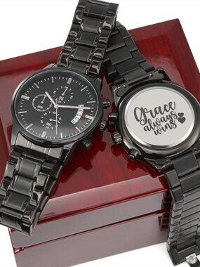 Grace Always Wins  Engraved Stainless Steel Watch Inspirational Message Lux